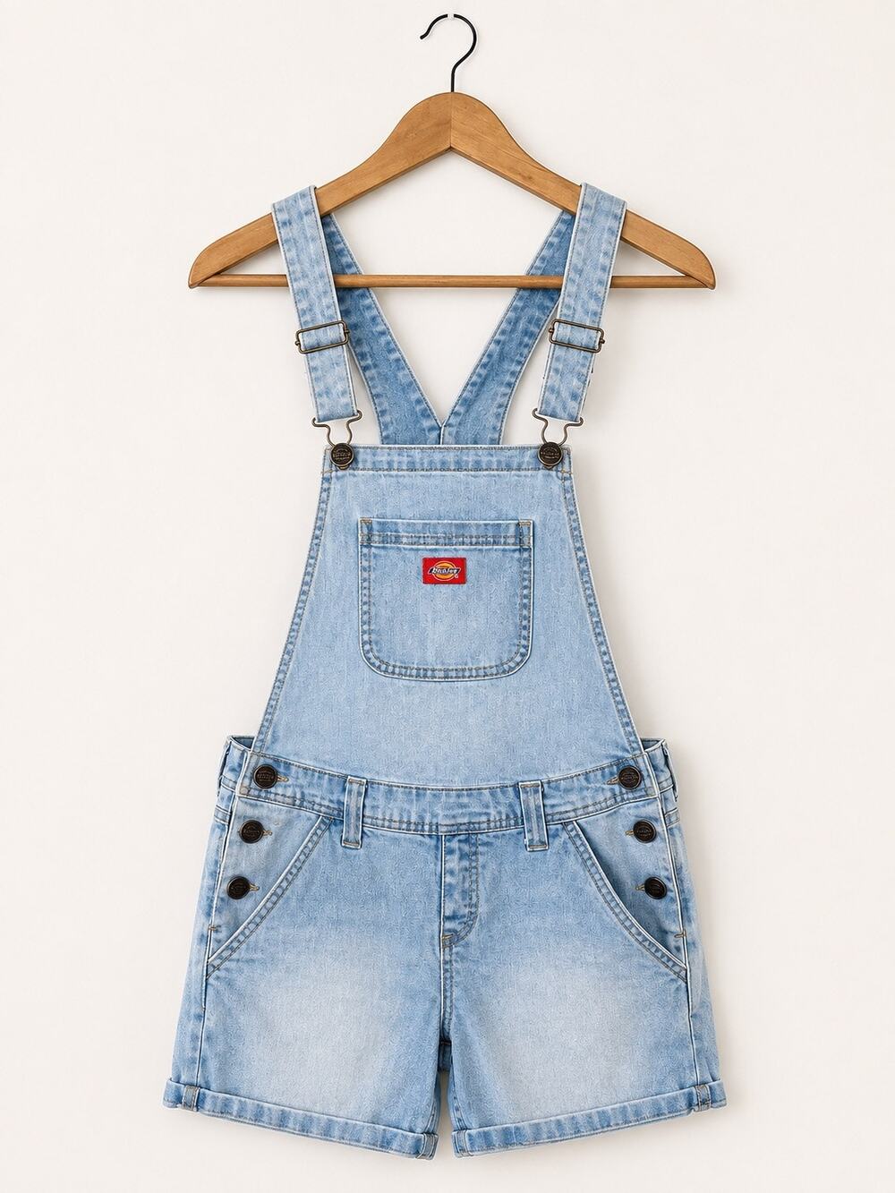 Dickies Womens XS Denim Short Overalls Light Wash Bib Overall Shorts Y2K Cowgirl